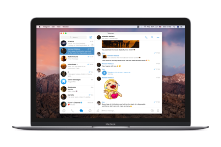 Capture d'écran de Telegram natif pour macOS avec barre latérale et discussion active